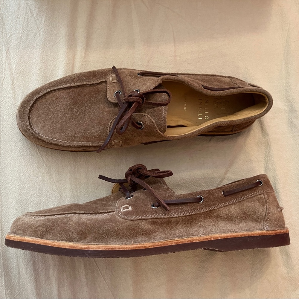 Brunello Cucinelli Tan Suede Boat Shoes
